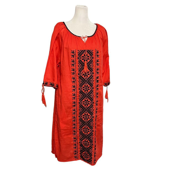Savana Dresses & Skirts - Savana Red Embroidered Tassel 3/4 Sleeve Dress Pockets Size Small NWT